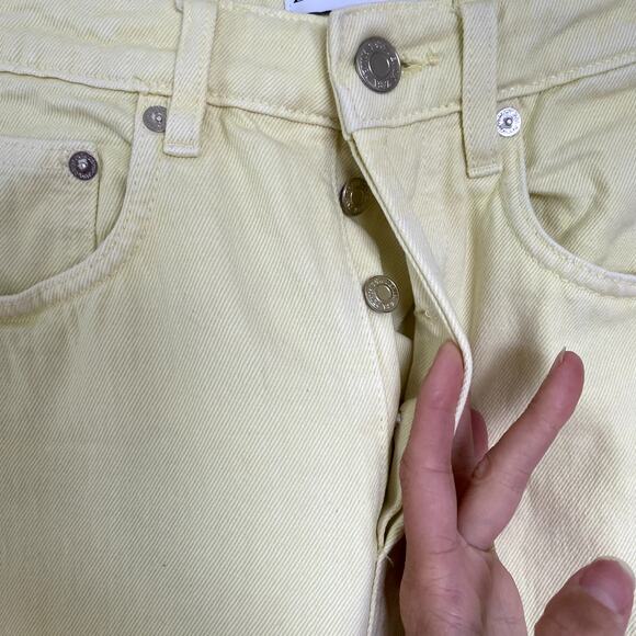 ZARA High Waist Straight Leg Raw Hem Rigid Denim Jeans in Soft Yellow Size 2 - Picture 6 of 10